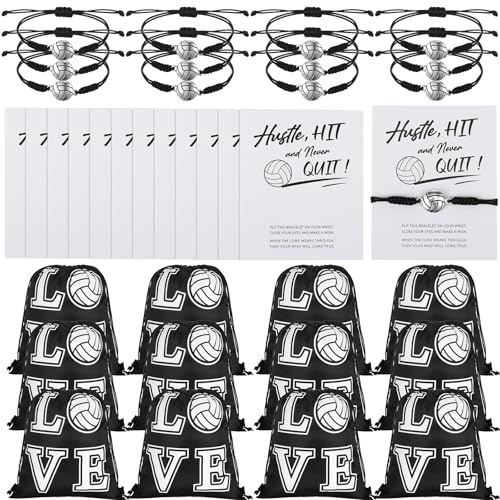 36 Pcs Volleyball Team Gifts Volleyball Party Favors Bulk Include 12 Volleyball Drawstring Bag Gift Bags 12 Adjustable Volleyball Bracelet 12 Cards for Team Players Gift Sport Themed Supplies