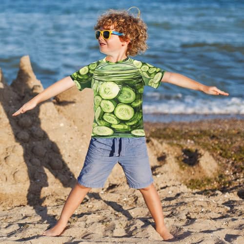 Boys Swing Shirts Cucumber Green Fruit Pattern Rashguard Short Sleeve Kids T-Shirts Sun UPF 50+4
