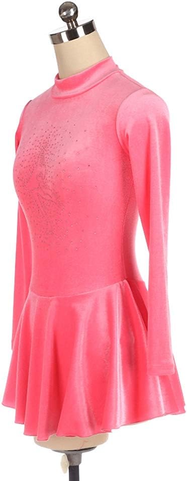 LIUHUO Women's Long Sleeve Velvet Out Figure Ice Skating Skirt Ballet Gym Leotard Dress