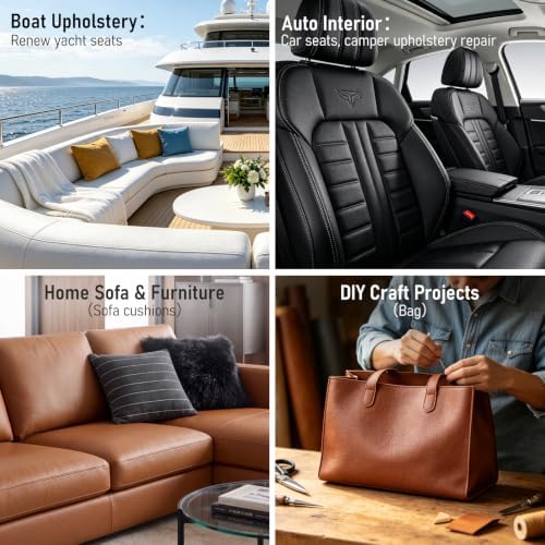 Marine Vinyl Upholstery Faux Leather: Premium Black Faux Leather Fabric Waterproof Durable for DIY Upholstery Boat Car Sofa (Black, 1 Yard Pre Cut) — view 6