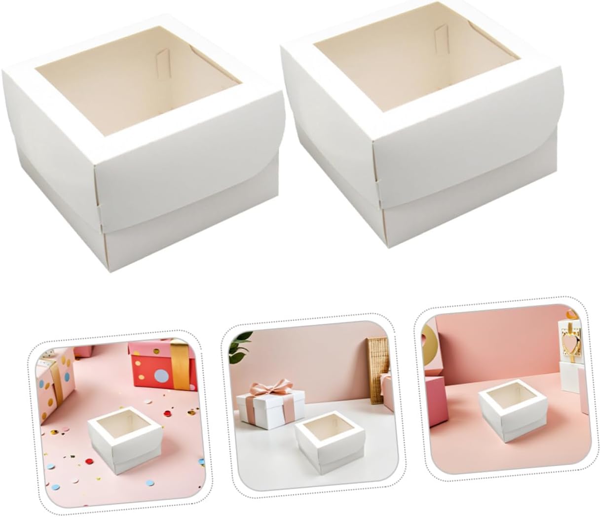 Bakery Cake Boxes 4 Inch Food-grade 350gsm White Cardboard with Window and Paper Tray, Sweet Pastry Packaging for Desserts and Cupcakes, 25pcs