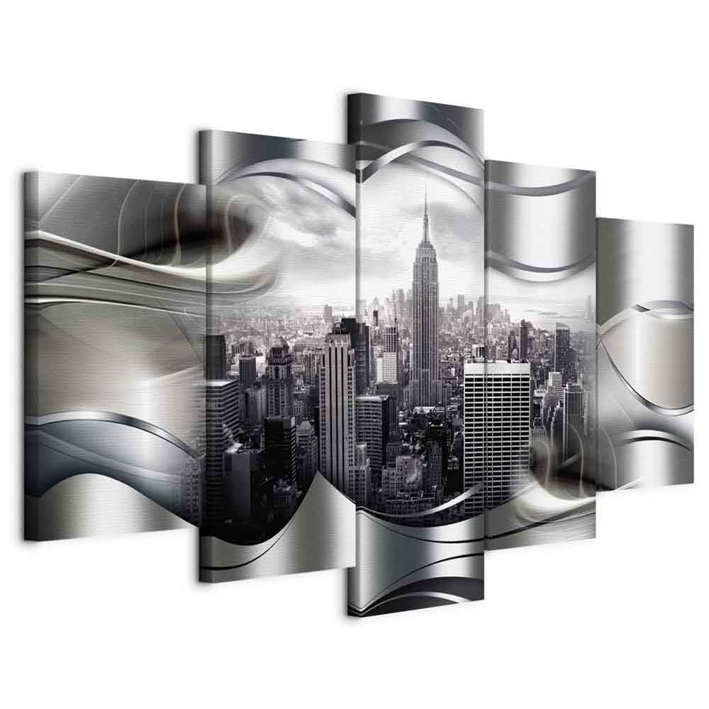 Cuadros B&D XXL - Cuadro en Lienzo 225x112 cm New York 5 piezas - Impresión en material tejido no tejido cuadros decoracion salon modernos lienzos - Ciudad Paisaje Nueva York NY d-A-0032-b-o