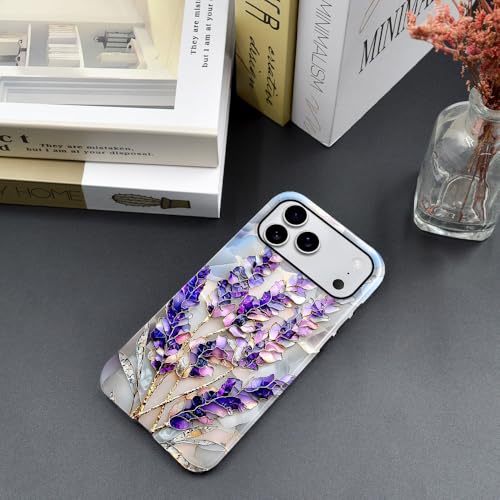Case Compatible with iPhone 17 Pro Max,Glossy Hybrid 2-Layer Hard Shell,Shockproof Soft for Girl Women,Lavender Flower Purple Stained Glass by Generic - Used condition - Image 6