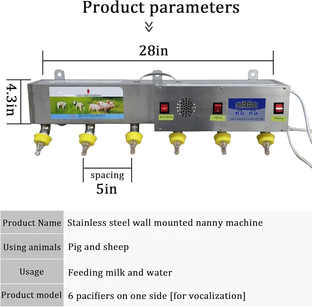 6 comederos de pezones totalmente automáticos, alimentador de leche y agua a temperatura constante, dispositivo de lactancia materna con simulación de sonido, para lechones y corderos