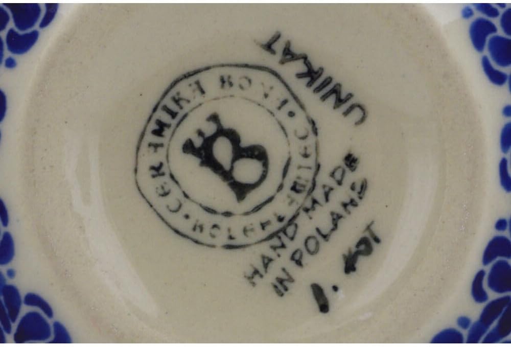Polmedia Polish Pottery Bubble Mug 20 oz UNIKAT - Blue Tulip Garden Pattern Handmade in Boleslawiec Poland by Ceramika Bona + Certificate of Authenticity