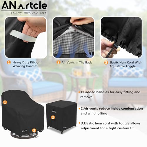 Image of ANartcle 3 Pieces Patio Bistro Sets Cover,600D Waterproof Heavy Duty Patio Furniture Covers,Includes 2 Outdoor Swivel Chair Covers and 1 Patio Wicker Side Table Cover(Black)