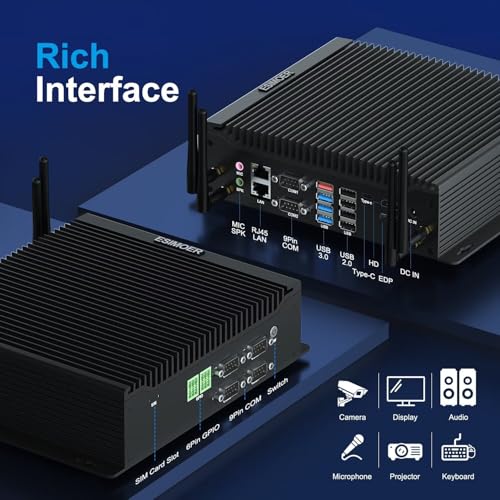Image of Industrial Mini PC Win11 Fanless Mini PC i5 10210U, 32GB RAM 512GB M.2 SSD, HD DP Typ-C 4K Three Display, Dual RJ45 LAN 6 RS232 COM 8 USB WiFi BT Auto Power On