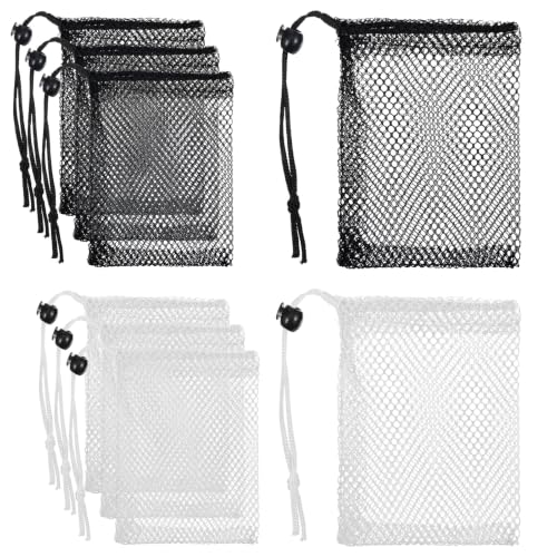 Image of Nogeqi 6 Pcs Small Mesh Bags Drawstring, Mini Mesh Bags with Cord Lock, Mini Meshs Bag Drawstring Pouch for Travel and Storage, Lightweight Nylon, 6 x 4 Inch (Black, White)