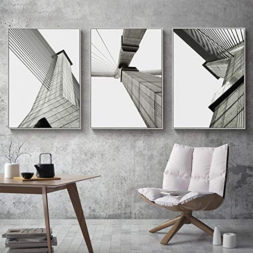 Art mural abstrait pour décoration de salon moderne, lot de 3 images géométriques noir et blanc