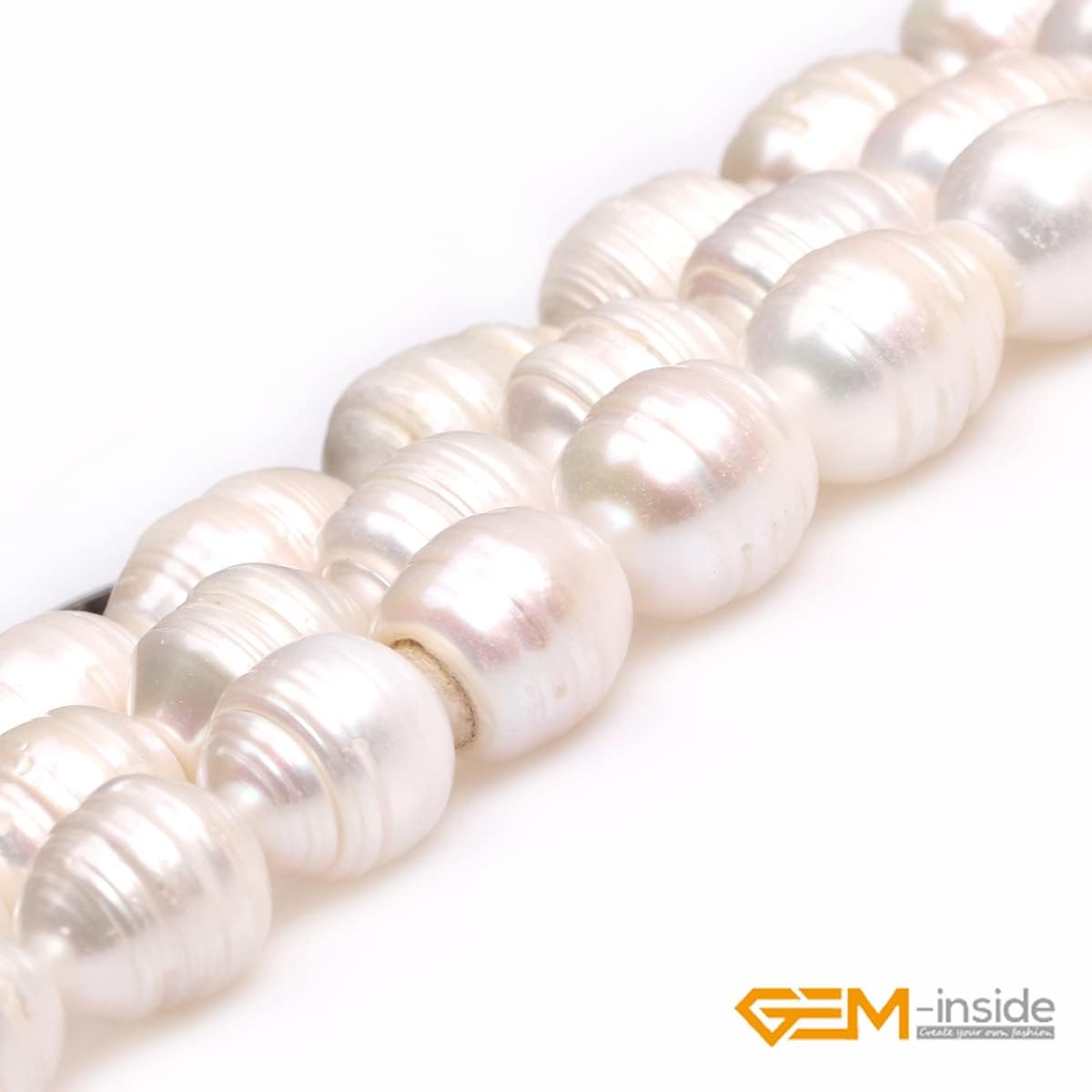 GEM-Inside Freshwater Pearl Gemstone Loose Beads Natural 12-13X14-18mm Bullet Shape White Genuine Energy Power Beads for Jewelry Making 15"