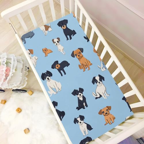 Image of Crib Sheet Breathable Soft Crib Mattress Sheet for Baby Toddler Boys Girls Fitted Crib Sheet Fit Standard Crib Mattress 39 x 27 Inch Blue Puppy