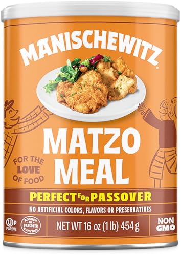 Manischewitz Matzo Meal, 454g Resealable Canister | Perfect for Coating and Baking | Kosher for Passover and Year Round Use