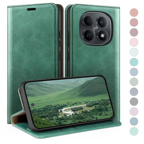 Coque Xiaomi Redmi Note 15 5G Protection Rabat Portefeuille Cuir Vert