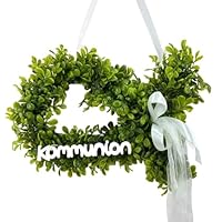 Konfirmation Deko,Künstlicher Eukalyptus Kranz 34x20cm,Kommunion Deko Eukalyptus Grün,Türkranz Ganzjährig,Grün Türkranz Dekos Wandkranz,für Haustür,Fenster,Wand,Garten UVM