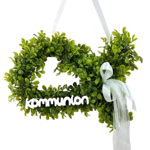 Konfirmation Deko,Künstlicher Eukalyptus Kranz 34x20cm,Kommunion Deko Eukalyptus Grün,Türkranz Ganzjährig,Grün Türkranz Dekos Wandkranz,für Haustür,Fenster,Wand,Garten UVM