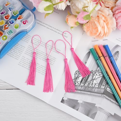 Image of 100 Pcs Bookmark Tassels Bulk Rose Red Soft Craft Silky Handmade Mini Tassels for Jewelry Making with Loops for DIY Craft Accessory Dress Decoration