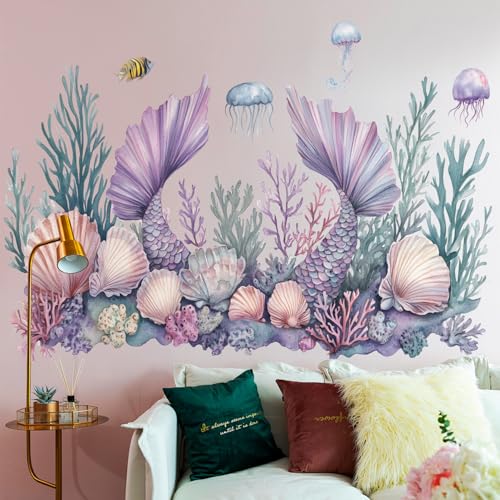 Vinilos decorativos mundo marino con sirena 2 paneles miniatura 7