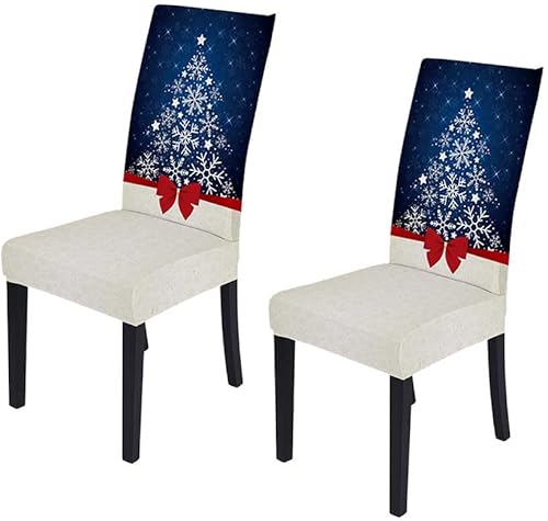 XMNTG Juego de 6 fundas navideñas para sillas de comedor, fundas de silla con estampado de copos de nieve de invierno azules, decoración de Navidad,