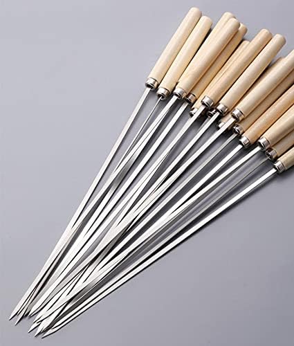 ShreeFit 12Pcs BBQ Skewers Reusable Metal Flat Barbecue Kebab Skewer with Wooden Handle BBQ Accessories Stick Needles Outdoor Camping Cooking Tools