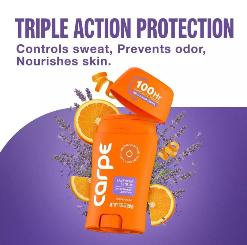 Carpe Women's 100HR Sweat & Odor Control Antiperspirant Deodorant - Lavender Citrus - 1.76oz: Under Arm, Paraben-Free, Cream, Vegan