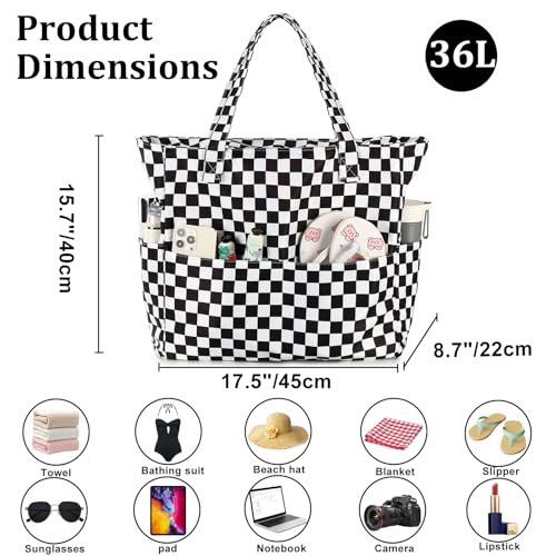 Image of LEDAOU Large Beach Bag Women Waterproof Sandproof Zipper Beach Tote Pool Bag for Swim Gym Grocery Travel with Wet Pocket