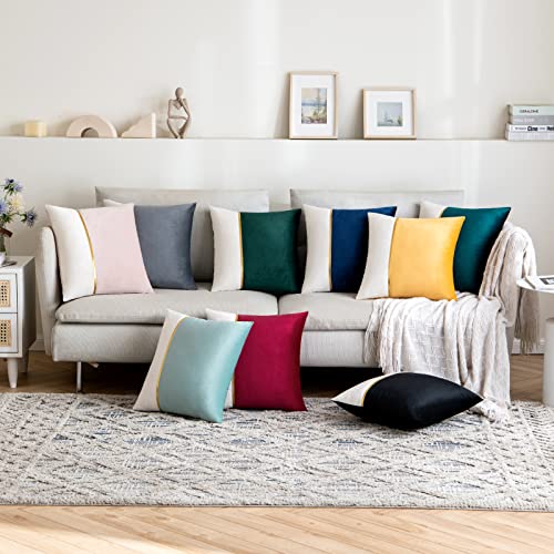 Anroduo Pack Of 2 Throw Pillow Covers Decorative Velvet Patchwork With Gold Leather Pillowcase Soft Solid Decoration Cushion Case Square For Couch Sofa Bed Chair Living Room 22X22 Inch Black #TOP5