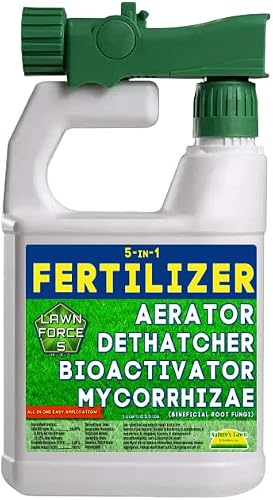 Nature’s Lawn & Garden - Lawn Force 5 - Liquid Fertilizer, Aerator, Dethatcher, with humic & fulvic Acid, Kelp/Seaweed, & Mycorrhizae - All Grass Types - Non-Toxic, Pet-Safe - 1Qt w/Hose-end Sprayer