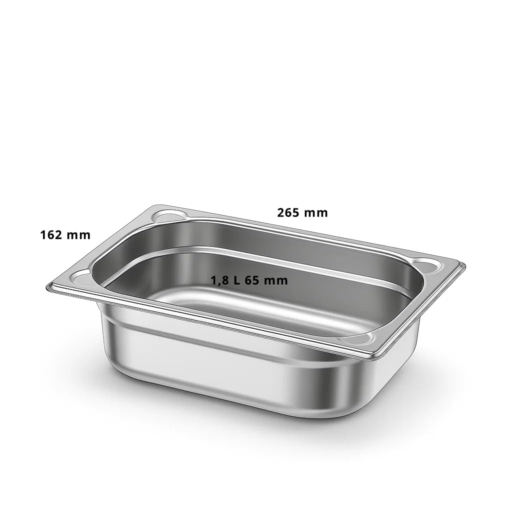 Lot de 4 Bacs Gastronorme GN 1/4 en Inox 201 – Bacs Gastro Professionnels pour Restauration, Cuisine Collective, Traiteur et Hôtel (65 mm 1.8 L)