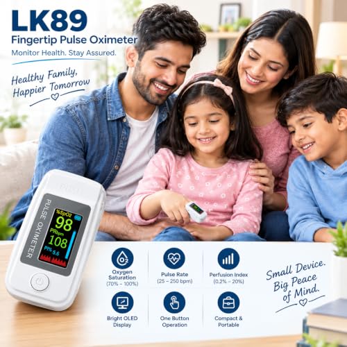 Image of Fingertip Pulse Oximeter, Blood Oxygen (SpO2) Monitor with Pulse Rate & LED Display, Portable Oxygen Saturation Monitor for Home & Travel (LK89)