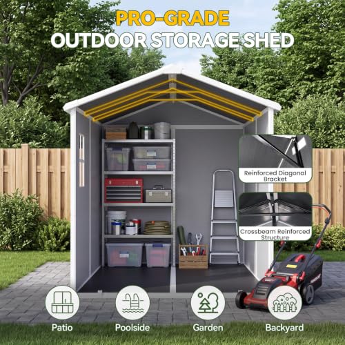 Aoxun Resin Outdoor Storage Shed, 6x8 FT Outdoor Shed with Floor, Gray - Image 5