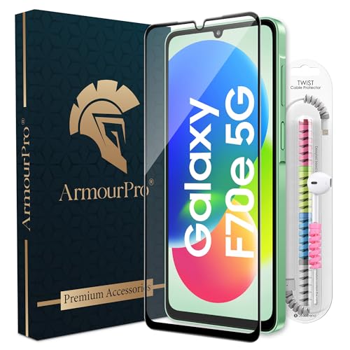 Image of ArmourPro Military-Grade Tempered Glass for Samsung Galaxy F70e 5G, M17e and Galaxy A07 - 9H Anti Scratch, Edge-to-Edge Coverage, HD Clarity, Smooth Touch, Case Friendly, Easy Installation Kit with Cable Protector