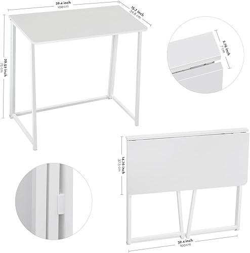 Miniatura 3 de WOHOMO Folding Desk, Small Writing Desk 39.4", Space-Saving Foldable Laptop Table Writing Workstation for Home Office, Easy Assembly, White