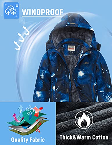 Image of WULFUL Boy's Waterproof Ski Jacket Warm Fleece Hooded Winter Snow Coat