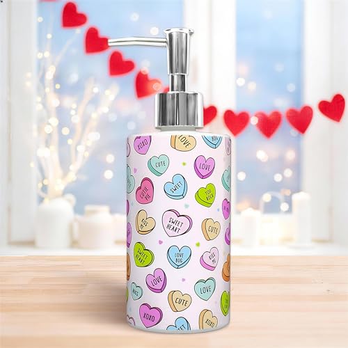 Soap Dispenser Conversation Heart Glass Hand Dispenser with Pump Refillable Sweet Love Liquid Soap Container for Home Bathroom Countertop Decor (Valentines Day Red)