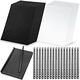 Seajan 250 Pcs Binding Covers and Combs Kit, Binding 8.5 x 11 Inches Paper, 50 Pcs Black Binding Combs 100 Pcs 13mil Black Leather Texture Paper Binding Cover 100 Pcs 8mil Clear Presentation Covers