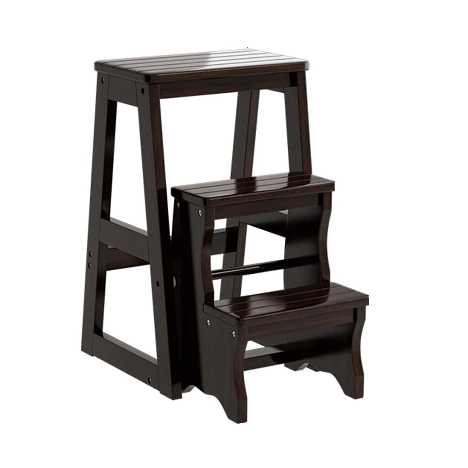 Escabeau pliant 3 marches en bois noir | Échelle de cuisine 56x36x64cm