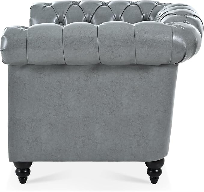 Image of WOODEN WORLD Modern & Classic Leather Sofa Set - Luxurious Comfort, Stylish Design, and Durable Build (Grey, 1 Seater)