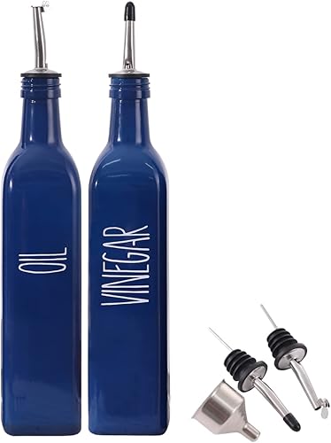 Juego de dispensador de aceite y vinagre de vidrio para cocina, botella dispensadora de aceite de oliva de vidrio de 17 onzas con boquilla de