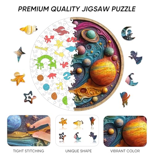 Qiuenisray Wooden Puzzle, 3D Visual Effect Solar System Planet Jigsaw Puzzles 200 Piece, Wall Decor Puzzle, FSC Certified Unique Space Puzzle, Creative Gift for Family Game 11.1x11.2 in - Image 5