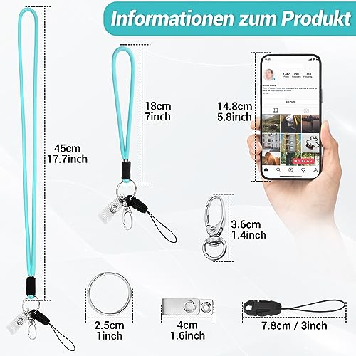 VEVOQIM 6 Stück Schlüsselband,3 Farben Schlüsselband Lang und Kurz Umhängeband mit Mini Abnehmbare Schnalle,Karabinerhaken,Vinyl-ID-Band, Lanyard für Herren Damen Kinder