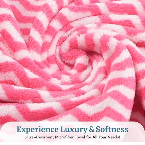 Image of Kuber Industries 5 Pcs Microfiber 19x38 Inch Soft Face Towels for Women and Men | 280 GSM Quick Dry & Absorbent Hanging Hand Towels for Wash Basin Bathroom, Kitchen and Home | Zig Zag - Pink