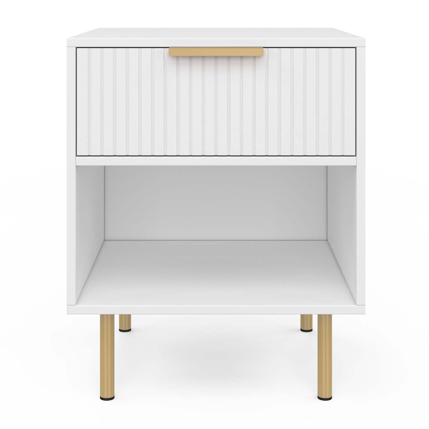 IDMarket - Lot de 2 Tables de Chevet Marcel Effet Lattes Blanc et doré