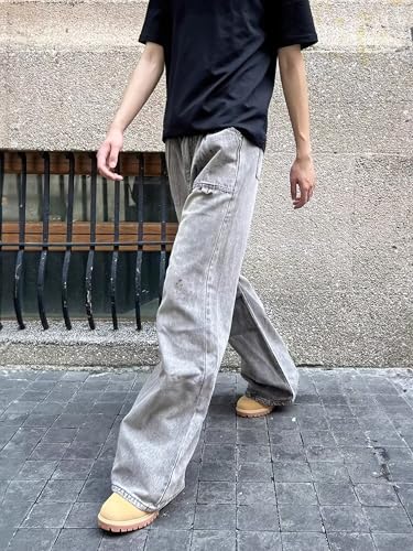 Mens Baggy Cargo Jeans Boys Mid Rise Relaxed Fit Y2K Grunge Denim Pants with Pockets 90s Hip Hop Streetwear Trousers4