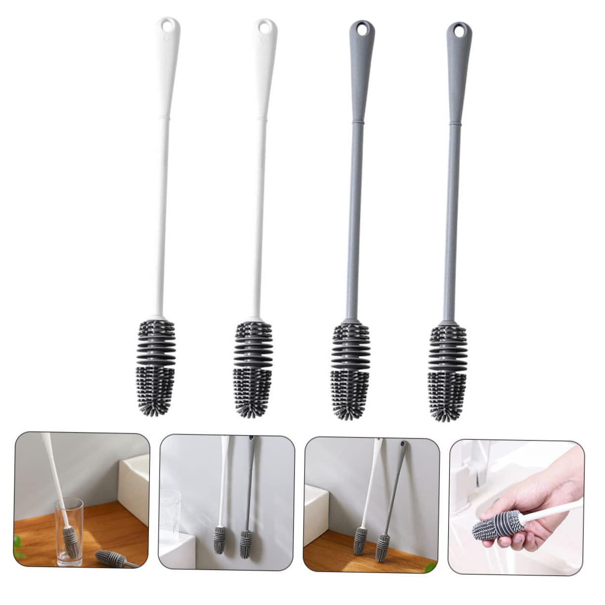 Baluue 2 Set Di Pulizia Per Bottiglie Di Cibo Detergente Per Bicchieri Di Manico in Setole in Silicone Pulizia Per La Famiglia Facile Da Riporre 4 Pezzi * 2