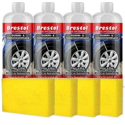 Brestol REIFENPFLEGE silikonfrei 4X 500 ml + Polierschwamm (7591.5) Reifenglanz Spoilerpflege Spoilerglanz Zierleistenpflege Zierleistenglanz Gummimattenpflege Farbauffrischer