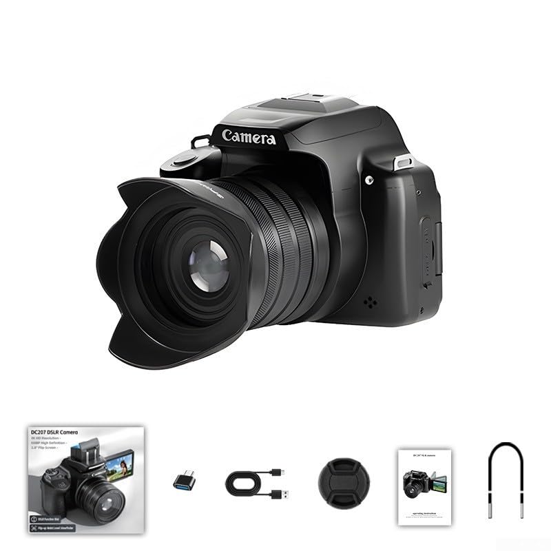 Cámara digital, 68MP con pantalla abatible, zoom 28X, visor de video 4K, cámara réflex digital de alta definición, accesorios de fotografía para vlogging (parasol de lente de cámara)