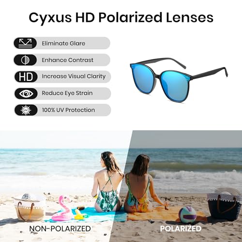 Image of Cyxus Oversized Cat Eye Sunglasses for Women Polarized Lens UV Protection for Beach Music Festivals Shopping 1902