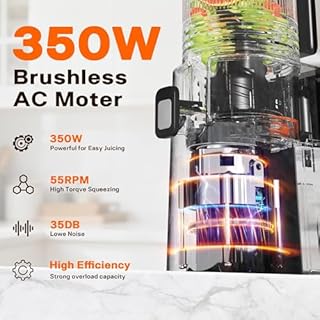 Cold Press Juicer, 5.5inch Wide Feed Chute Juicer Machine, Slow Masticating Juicer for Whole Vegetables & Fruits, Black
