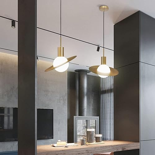 Miniatura 3 de 1 lámpara colgante de globo moderno, platillo volador nórdico, lámpara de mediados de siglo, latón cepillado acabado con pantalla de cristal blanco