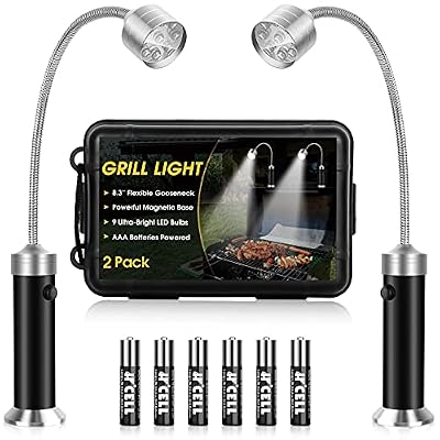 Jasee Barbecue Grill Light, BBQ Accessories for Outdoor with Magnetic Base, Mens Stocking Stuffers Grilling Gifts, 360 Degree Flexible Neck, Water Heat Resistant, Batteries Included - 2 Pack